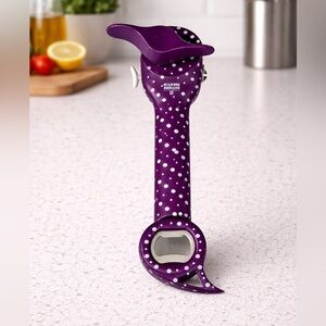 Kuhn Rikon Swiss Design Purple White Polka Dot Auto Safety Can/Bottle Opener EUC